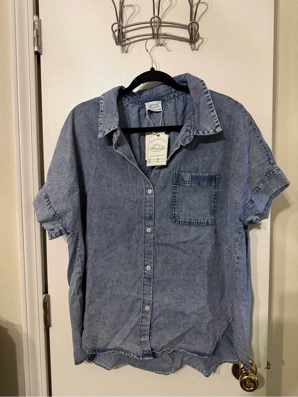 Denim button down short sleeve shirt